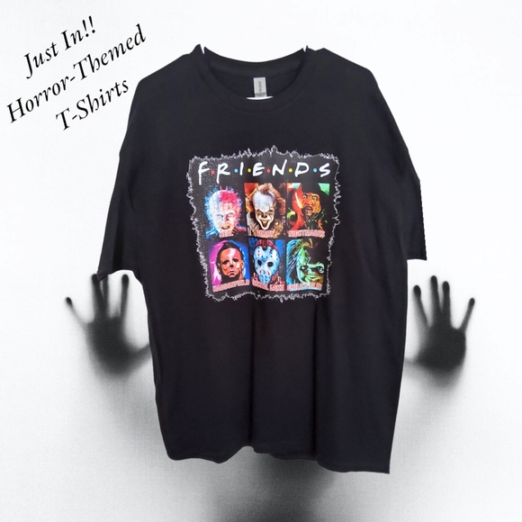 NWT!! Horror-Themed Iconic Friends Black Cotton T-Shirt In Various Sizes!! - Picture 13 of 15